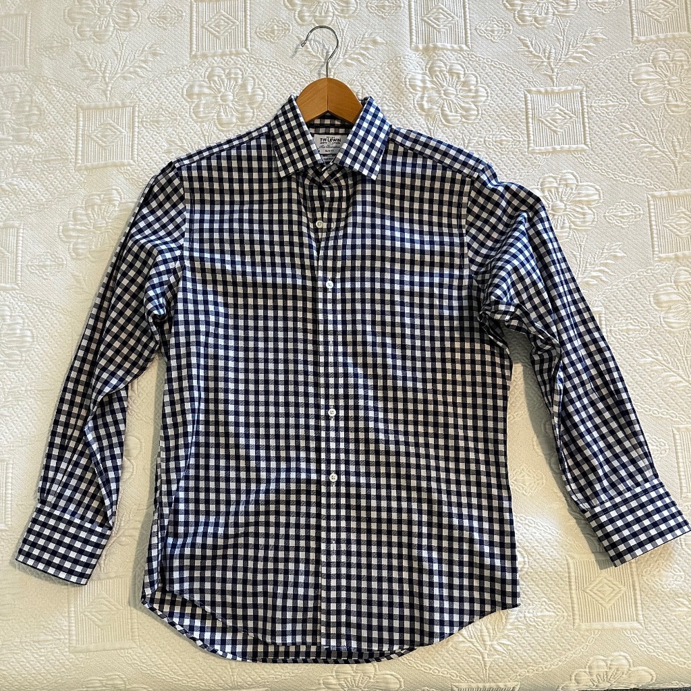 TM Lewin Navy/White Checkered Button Down